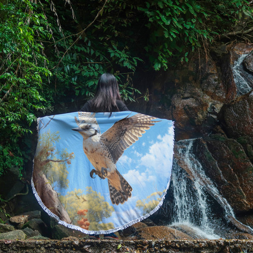 Australia Kookaburra Beach Blanket - Flying Kookaburra with Blue Sky Beach Blanket Australia Kookaburra Beach Blanket - Flying Kookaburra with Blue Sky Beach Blanket