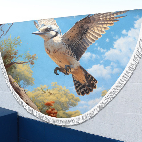 Australia Kookaburra Beach Blanket - Flying Kookaburra with Blue Sky Beach Blanket Australia Kookaburra Beach Blanket - Flying Kookaburra with Blue Sky Beach Blanket