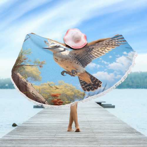 Australia Kookaburra Beach Blanket - Flying Kookaburra with Blue Sky Beach Blanket Australia Kookaburra Beach Blanket - Flying Kookaburra with Blue Sky Beach Blanket