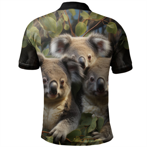Australia Koala Polo Shirt - Three Koalas with Gum Trees Ver1 Polo Shirt Australia Koala Polo Shirt - Three Koalas with Gum Trees Ver1 Polo Shirt