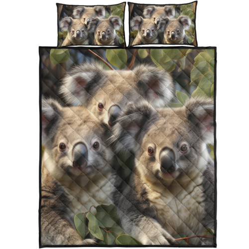 Australia Koala Quilt Bed Set - Three Koalas with Gum Trees Ver1 Quilt Bed Set Australia Koala Quilt Bed Set - Three Koalas with Gum Trees Ver1 Quilt Bed Set