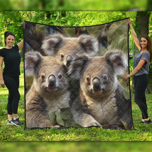 Australia Koala Quilt - Three Koalas with Gum Trees Ver1 Quilt Australia Koala Quilt - Three Koalas with Gum Trees Ver1 Quilt