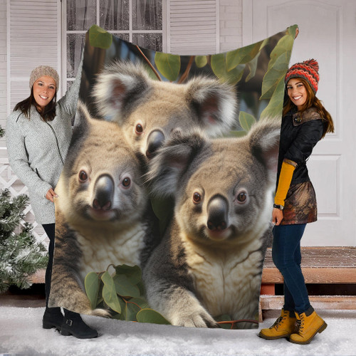 Australia Koala Blanket - Three Koalas with Gum Trees Ver1 Blanket Australia Koala Blanket - Three Koalas with Gum Trees Ver1 Blanket