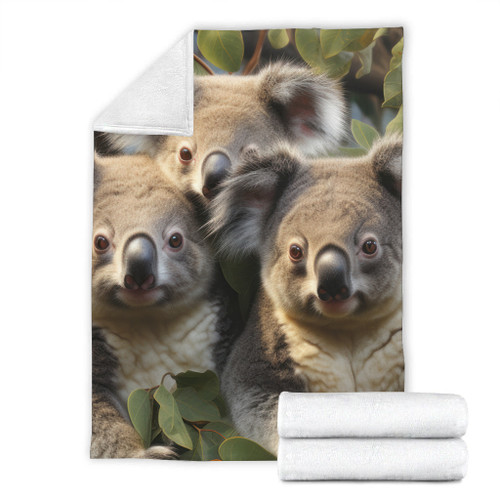 Australia Koala Blanket - Three Koalas with Gum Trees Ver1 Blanket Australia Koala Blanket - Three Koalas with Gum Trees Ver1 Blanket