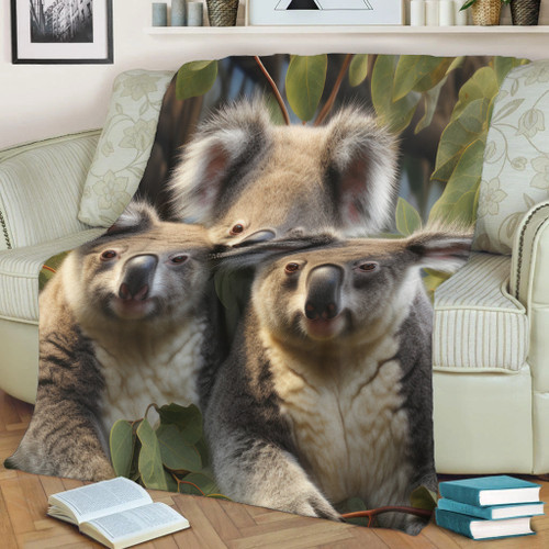 Australia Koala Blanket - Three Koalas with Gum Trees Ver1 Blanket Australia Koala Blanket - Three Koalas with Gum Trees Ver1 Blanket