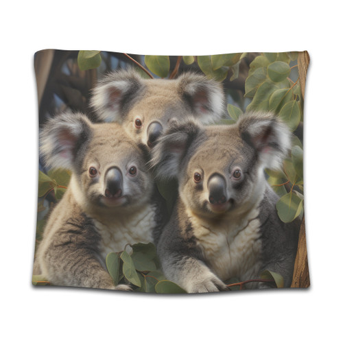Australia Koala Tapestry - Three Koalas with Gum Trees Ver1 Tapestry Australia Koala Tapestry - Three Koalas with Gum Trees Ver1 Tapestry