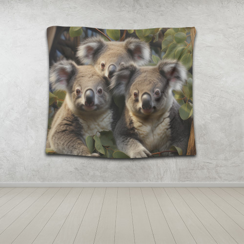 Australia Koala Tapestry - Three Koalas with Gum Trees Ver1 Tapestry Australia Koala Tapestry - Three Koalas with Gum Trees Ver1 Tapestry