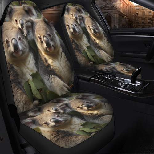 Australia Koala Car Seat Covers - Three Koalas with Gum Trees Ver1 Car Seat Covers Australia Koala Car Seat Covers - Three Koalas with Gum Trees Ver1 Car Seat Covers
