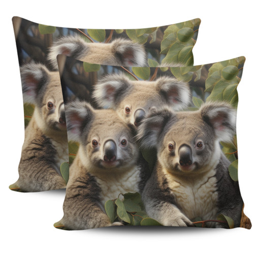 Australia Koala Pillow Covers - Three Koalas with Gum Trees Ver1 Pillow Covers