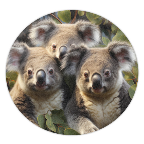Australia Koala Round Rug - Three Koalas with Gum Trees Ver1 Round Rug Australia Koala Round Rug - Three Koalas with Gum Trees Ver1 Round Rug