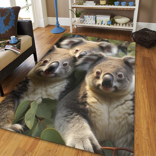 Australia Koala Area Rug - Three Koalas with Gum Trees Ver1 Area Rug Australia Koala Area Rug - Three Koalas with Gum Trees Ver1 Area Rug