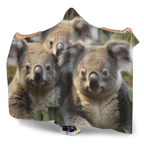 Australia Koala Hooded Blanket - Three Koalas with Gum Trees Ver1 Hooded Blanket Australia Koala Hooded Blanket - Three Koalas with Gum Trees Ver1 Hooded Blanket