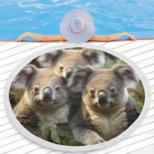 Australia Koala Beach Blanket - Three Koalas with Gum Trees Ver1 Beach Blanket Australia Koala Beach Blanket - Three Koalas with Gum Trees Ver1 Beach Blanket