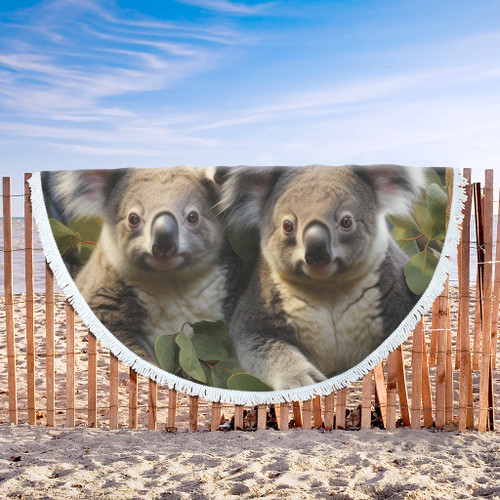 Australia Koala Beach Blanket - Three Koalas with Gum Trees Ver1 Beach Blanket Australia Koala Beach Blanket - Three Koalas with Gum Trees Ver1 Beach Blanket