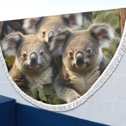 Australia Koala Beach Blanket - Three Koalas with Gum Trees Ver1 Beach Blanket Australia Koala Beach Blanket - Three Koalas with Gum Trees Ver1 Beach Blanket