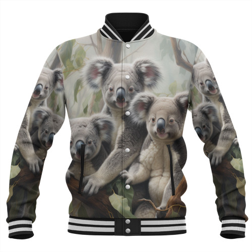 Australia Koala Baseball Jacket - Three Koalas with Gum Trees Ver2 Baseball Jacket