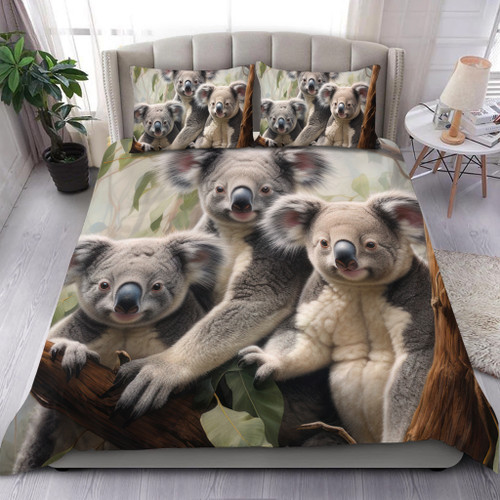 Australia Koala Bedding Set - Three Koalas with Gum Trees Ver2 Bedding Set