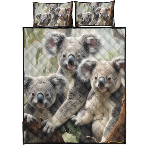Australia Koala Quilt Bed Set - Three Koalas with Gum Trees Ver2 Quilt Bed Set Australia Koala Quilt Bed Set - Three Koalas with Gum Trees Ver2 Quilt Bed Set