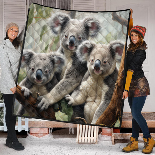 Australia Koala Quilt - Three Koalas with Gum Trees Ver2 Quilt