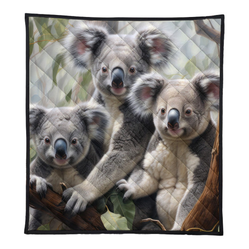 Australia Koala Quilt - Three Koalas with Gum Trees Ver2 Quilt Australia Koala Quilt - Three Koalas with Gum Trees Ver2 Quilt