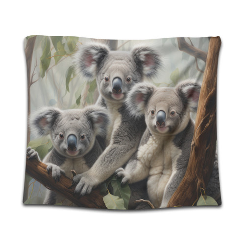 Australia Koala Tapestry - Three Koalas with Gum Trees Ver2 Tapestry Australia Koala Tapestry - Three Koalas with Gum Trees Ver2 Tapestry