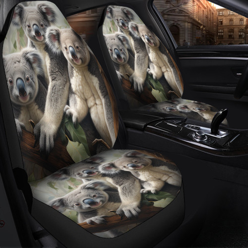 Australia Koala Car Seat Covers - Three Koalas with Gum Trees Ver2 Car Seat Covers