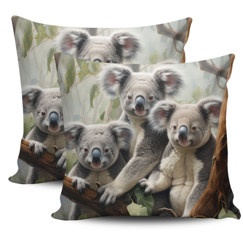 Australia Koala Pillow Covers - Three Koalas with Gum Trees Ver2 Pillow Covers Australia Koala Pillow Covers - Three Koalas with Gum Trees Ver2 Pillow Covers