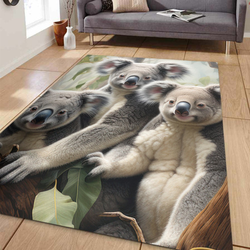 Australia Koala Area Rug - Three Koalas with Gum Trees Ver2 Area Rug Australia Koala Area Rug - Three Koalas with Gum Trees Ver2 Area Rug