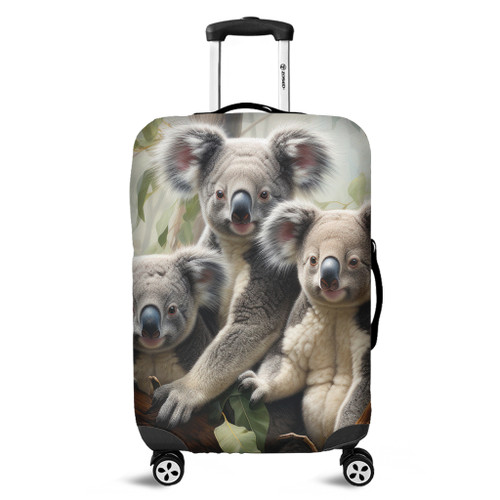 Australia Koala Luggage Cover - Three Koalas with Gum Trees Ver2 Luggage Cover Australia Koala Luggage Cover - Three Koalas with Gum Trees Ver2 Luggage Cover