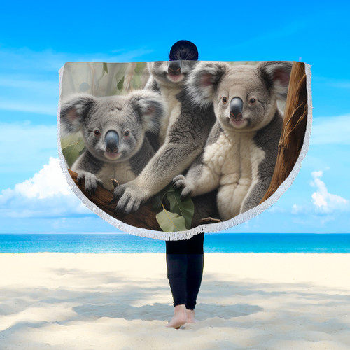 Australia Koala Beach Blanket - Three Koalas with Gum Trees Ver2 Beach Blanket Australia Koala Beach Blanket - Three Koalas with Gum Trees Ver2 Beach Blanket