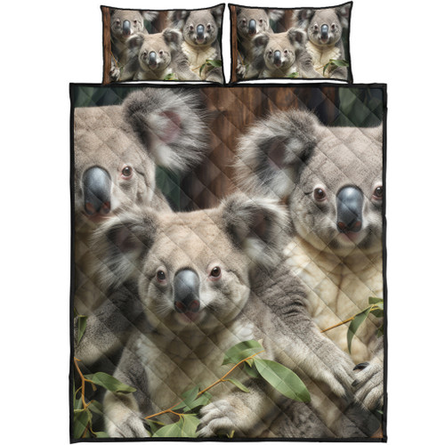 Australia Koala Quilt Bed Set - Three Koalas with Gum Trees Ver3 Quilt Bed Set Australia Koala Quilt Bed Set - Three Koalas with Gum Trees Ver3 Quilt Bed Set