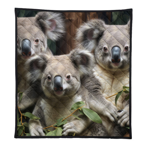 Australia Koala Quilt - Three Koalas with Gum Trees Ver3 Quilt Australia Koala Quilt - Three Koalas with Gum Trees Ver3 Quilt