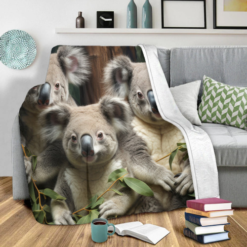 Australia Koala Blanket - Three Koalas with Gum Trees Ver3 Blanket Australia Koala Blanket - Three Koalas with Gum Trees Ver3 Blanket
