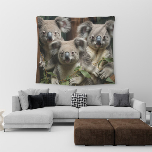 Australia Koala Tapestry - Three Koalas with Gum Trees Ver3 Tapestry Australia Koala Tapestry - Three Koalas with Gum Trees Ver3 Tapestry