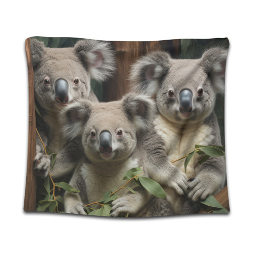 Australia Koala Tapestry - Three Koalas with Gum Trees Ver3 Tapestry Australia Koala Tapestry - Three Koalas with Gum Trees Ver3 Tapestry