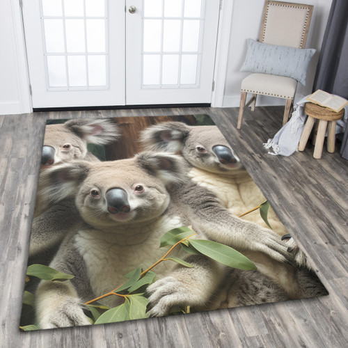 Australia Koala Area Rug - Three Koalas with Gum Trees Ver3 Area Rug