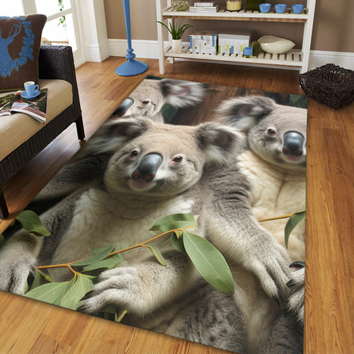 Australia Koala Area Rug - Three Koalas with Gum Trees Ver3 Area Rug Australia Koala Area Rug - Three Koalas with Gum Trees Ver3 Area Rug