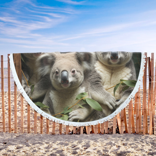 Australia Koala Beach Blanket - Three Koalas with Gum Trees Ver3 Beach Blanket Australia Koala Beach Blanket - Three Koalas with Gum Trees Ver3 Beach Blanket