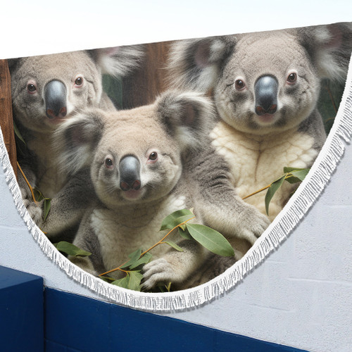 Australia Koala Beach Blanket - Three Koalas with Gum Trees Ver3 Beach Blanket Australia Koala Beach Blanket - Three Koalas with Gum Trees Ver3 Beach Blanket