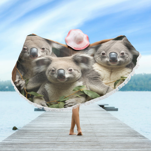 Australia Koala Beach Blanket - Three Koalas with Gum Trees Ver3 Beach Blanket Australia Koala Beach Blanket - Three Koalas with Gum Trees Ver3 Beach Blanket