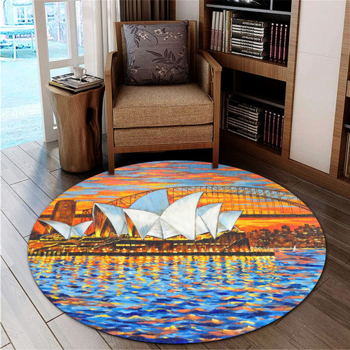 Sydney Travelling Round Rug - Sydney Opera House Oil Painting Art Round Rug Sydney Travelling Round Rug - Sydney Opera House Oil Painting Art Round Rug