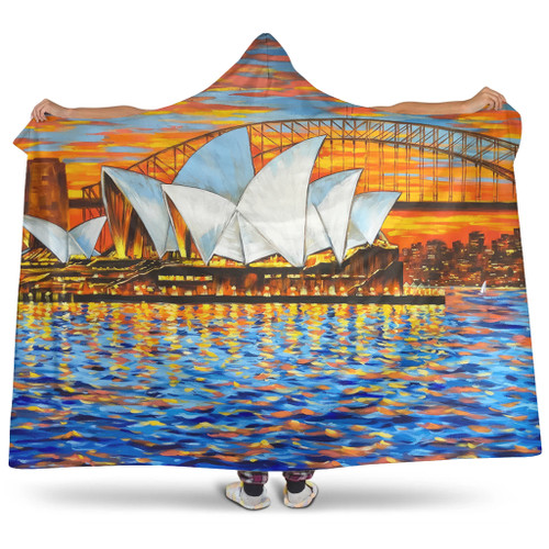 Sydney Travelling Hooded Blanket - Sydney Opera House Oil Painting Art Hooded Blanket Sydney Travelling Hooded Blanket - Sydney Opera House Oil Painting Art Hooded Blanket