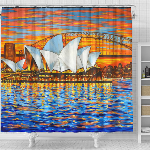 Sydney Travelling Shower Curtain - Sydney Opera House Oil Painting Art Shower Curtain