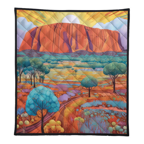 Urulu Travelling Quilt - Urulu Mountain Oil Painting Art Quilt