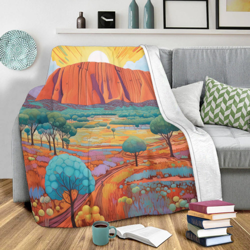Urulu Travelling Blanket - Urulu Mountain Oil Painting Art Blanket Urulu Travelling Blanket - Urulu Mountain Oil Painting Art Blanket