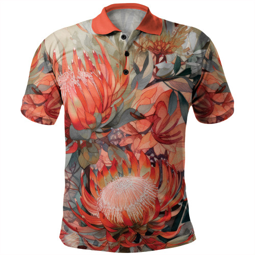 Australia Waratah Polo Shirt - Red Orange Waratah Flowers Art Polo Shirt