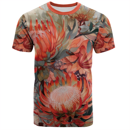 Australia Waratah T-shirt - Red Orange Waratah Flowers Art T-shirt