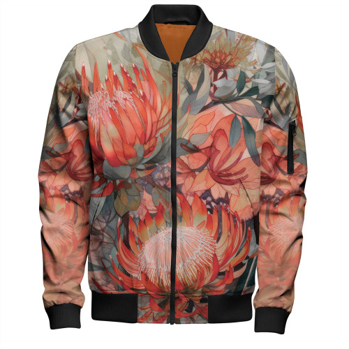 Australia Waratah Bomber Jacket - Red Orange Waratah Flowers Art Bomber Jacket