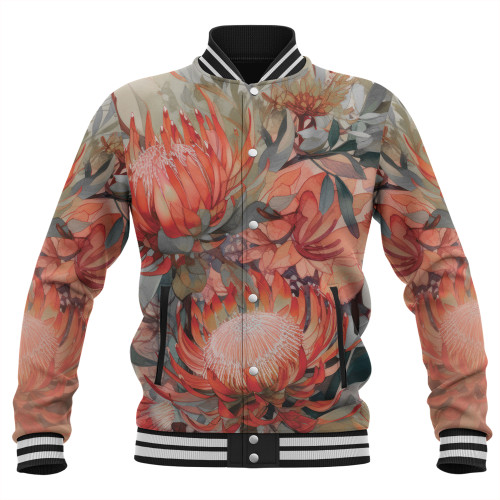 Australia Waratah Baseball Jacket - Red Orange Waratah Flowers Art Baseball Jacket