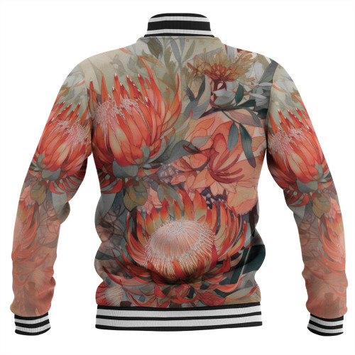 Australia Waratah Baseball Jacket - Red Orange Waratah Flowers Art Baseball Jacket Australia Waratah Baseball Jacket - Red Orange Waratah Flowers Art Baseball Jacket